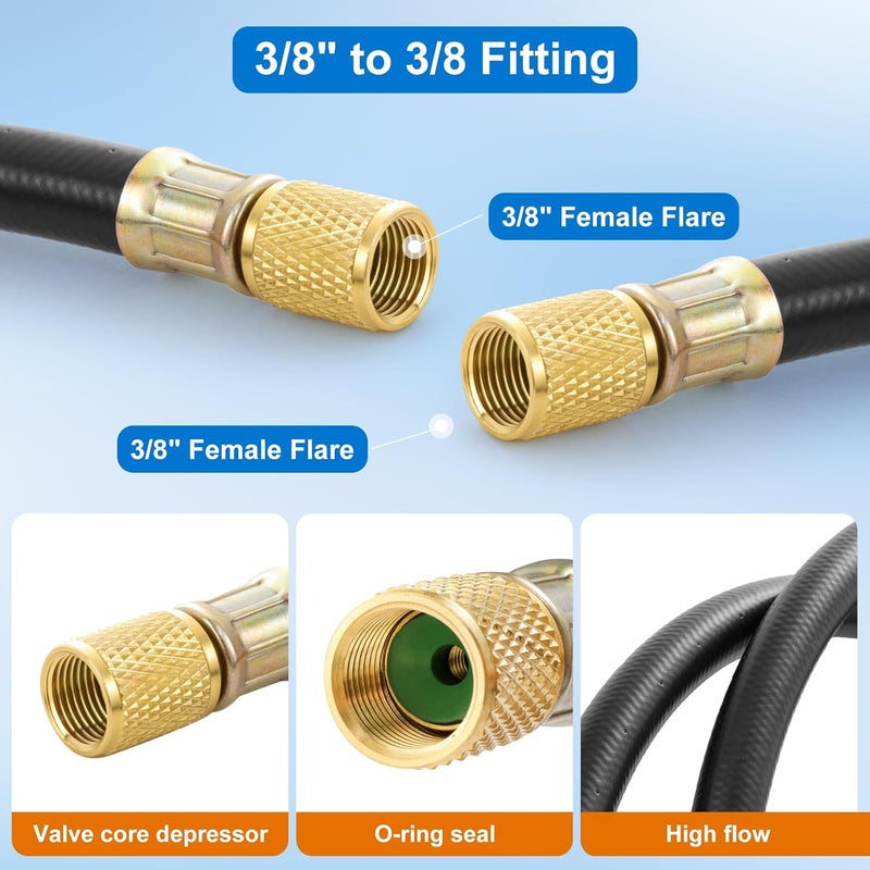 Tigbear 3/8’’ Vacuum Refrigerant Hose, High Flow Charging Hose 3/8 x 3/8 for R410A R134A R407C R502 R12 R22 System, 800 PSI Working Pressure, 60 Inch - Image 2